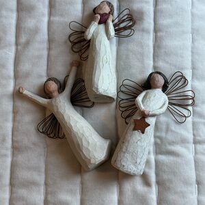 Set of 3, Willow Tree Angel of Light, Heart, & Courage Figurines with Wire Wings